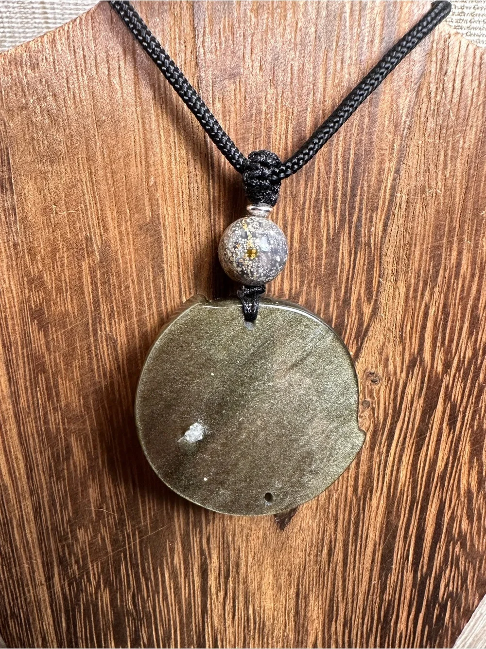 Golden Obsidian Sun Moon Face Pendant on Adjustable Black Rope